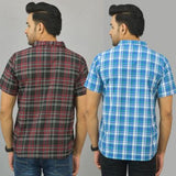 Combo of 2 Men Cotton Checks Shirts Sky Blue and Maroon
