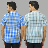 Combo of 2 Men Cotton Checks Shirts Sky Blue and White