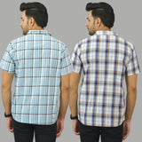 Combo of 2 Men Cotton Checks Shirts Sky Blue and White