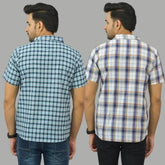 Combo of 2 Men Cotton Checks Shirts White and Blue