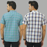 Combo of 2 Men Cotton Checks Shirts Gray and Blue-25663