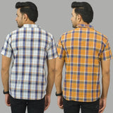 Combo of 2 Men Cotton Checks Shirts White and Mustard