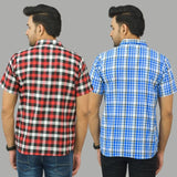 Combo of 2 Men Cotton Checks Shirts White and Red