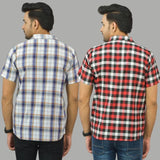 Combo of 2 Men Cotton Checks Shirts White and Red