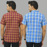 Combo of 2 Men Cotton Checks Shirts White and Red