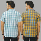 Combo of 2 Men Cotton Checks Shirts Yellow and Gray