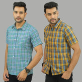 Combo of 2 Men Cotton Checks Shirts Yellow and Green