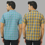 Combo of 2 Men Cotton Checks Shirts Yellow and Green