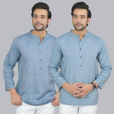 Combo of 2 Men Cotton Self Design Short Kurta Blue and Blue