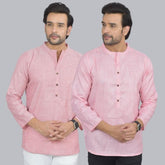 Combo of 2 Men Cotton Self Design Short Kurta Pink and Pink