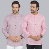 Combo of 2 Men Cotton Self Design Short Kurta Purple and Pink