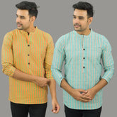 Combo of 2 Men Cotton Stripe Short Kurta