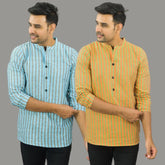 Combo of 2 Men Cotton Stripe Short Kurta