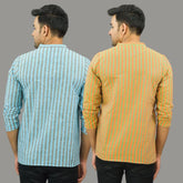 Combo of 2 Men Cotton Stripe Short Kurta