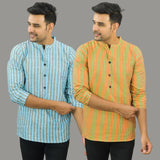 Combo of 2 Men Cotton Stripe Short Kurta
