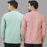 Combo of 2 Men Cotton Stripe Short Kurta