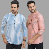 Combo of 2 Men Cotton Stripe Short Kurta