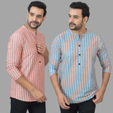 Combo of 2 Men Cotton Stripe Short Kurta