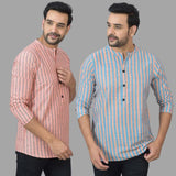 Combo of 2 Men Cotton Stripe Short Kurta