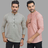 Combo of 2 Men Cotton Stripe Short Kurta