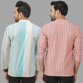 Combo of 2 Men Cotton Stripe Short Kurta