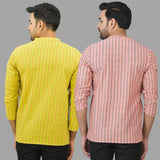 Combo of 2 Men Cotton Stripe Short Kurta