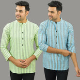 Combo of 2 Men Cotton Stripe Short Kurta