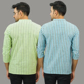 Combo of 2 Men Cotton Stripe Short Kurta