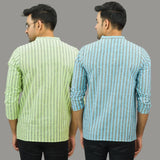 Combo of 2 Men Cotton Stripe Short Kurta