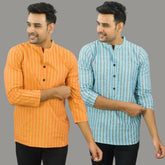 Combo of 2 Men Cotton Stripe Short Kurta