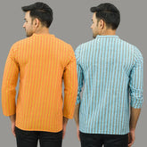 Combo of 2 Men Cotton Stripe Short Kurta
