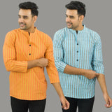 Combo of 2 Men Cotton Stripe Short Kurta