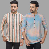 Combo of 2 Men Cotton Stripe Short Kurta
