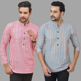 Combo of 2 Men Cotton Stripe Short Kurta