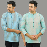 Combo of 2 Men Cotton Stripe Short Kurta