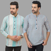 Combo of 2 Men Cotton Stripe Short Kurta