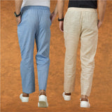 Combo of 2 Men Denim Beige Cotton Handloom Solid Pant