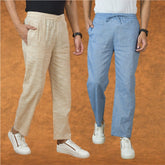 Combo of 2 Men Denim Beige Cotton Handloom Solid Pant