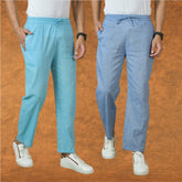 Combo of 2 Men Denim Sky Blue Cotton Handloom Solid Pant