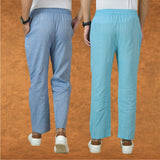 Combo of 2 Men Denim Sky Blue Cotton Handloom Solid Pant
