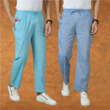 Combo of 2 Men Denim Sky Blue Cotton Handloom Solid Pant