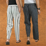 Combo of 2 Men Gray Black Cotton Handloom Stripe Pant-15101