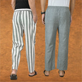 Combo of 2 Men Gray Gray Cotton Handloom Stripe Pant-15111