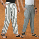 Combo of 2 Men Gray Gray Cotton Handloom Stripe Pant-15111