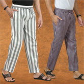 Combo of 2 Men Gray Purple Cotton Handloom Stripe Pant-15106