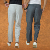 Combo of 2 Men Gray White Cotton Handloom Solid Pant