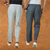 Combo of 2 Men Gray White Cotton Handloom Solid Pant