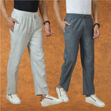 Combo of 2 Men Gray White Cotton Handloom Solid Pant