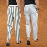 Combo of 2 Men Gray White Cotton Handloom Stripe Pant-15081