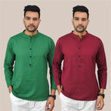 Combo of 2 Men Kurtas Solid Cotton Flax